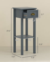 2-Tier Side Tables Set of 2 with Drawer and Shelf, 2 Pieces End Tables for Living Room and Hallway, Gray