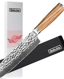 Qulajoy Nakiri Chef Knife 6.5 Inch - Professional Japanese 67 Layers Damascus VG-10 Steel - Hammered Vegetable Cutting Knife - Zebrawood Handle With Sheath