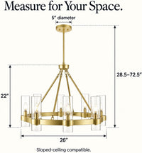 Teramo Gold Wagon Wheel Chandelier, 26 Inch round Dining Room Light, Clear