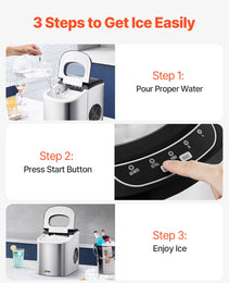 Portable Countertop Ice Maker 33Lbs/24H Self-Cleaning With Scoop Basket Home Bar