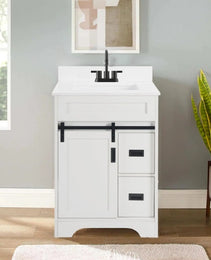 24 Bathroom Vanity With Single Sink Combo, Farmhouse Undermount Bathroom Sink Cabinet With Sliding Barn Doors And 2 Drawers, Freestanding Bathroom Vanities,White