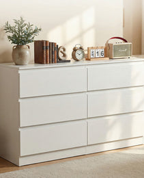 6 Drawer White Dresser, Modern Dresser For Bedroom With Spacious Countertop, Wood Storage Cabinet With Concealed Handles & 6 Deep Drawers For Bedroom, Living Room, Entryway, 15.7D X 47.2W X 30.9