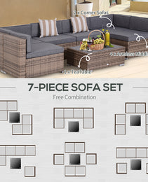 Modern Rattan Patio Furniture Set, 7-Piece Outdoor Wicker Sofa Set with Cushions for Home & Family Gatherings, Gray