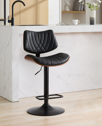 Walnut Bentwood Bar Stools Mid Century Modern Adjustable Counter Height Black Leather Upholstered 360 Swivel Bar Chairs For Kitchen Island Dining Room Cafe 1 Chair 1carton,Black