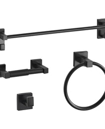 Matte Black Bathroom Hardware Set, 4 Pieces Stainless Steel Bathroom Accessories Set, 24-inch Towel Bar, Towel Ring, Robe Towel Hook, Toilet Paper Holder, For Bath Room, Wall Mounted