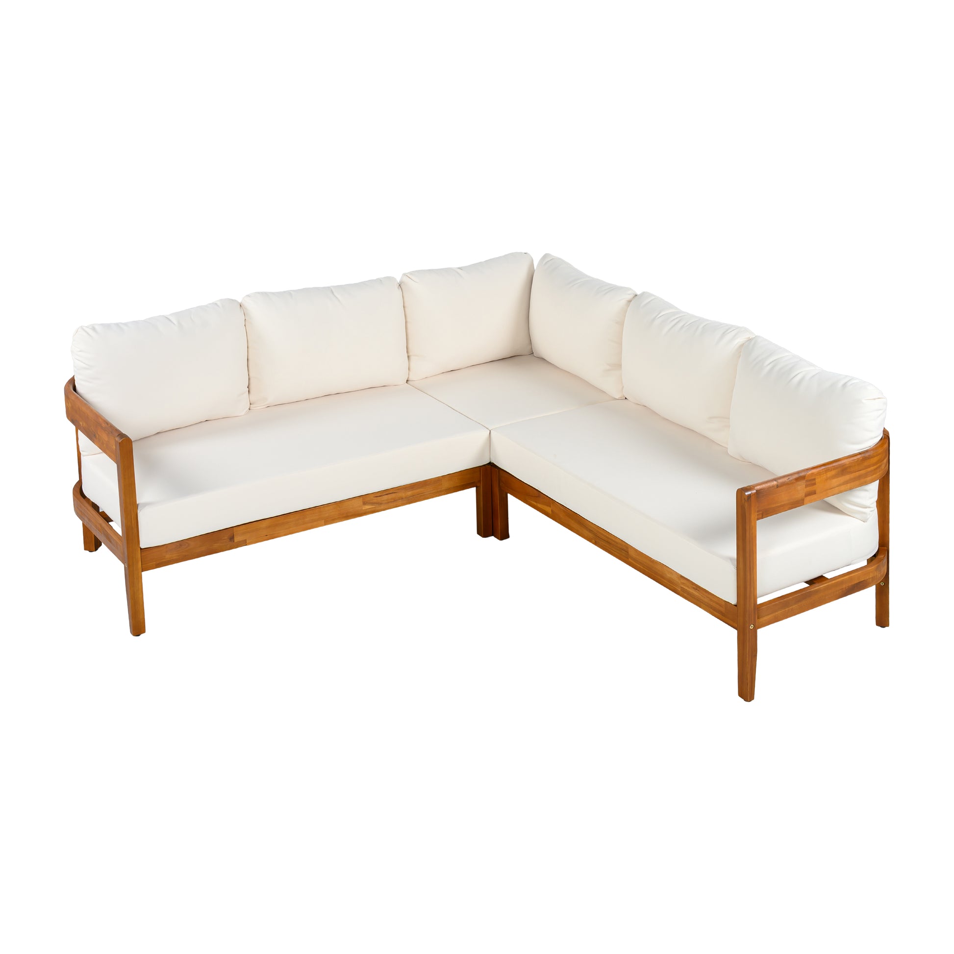 U-Style Acacia Solid Wood Patio Furniture Set  Outdoor Patio Conversation Furniture Set With 6 Soft Seat Cushions And Backpack   All Weather Outdoor Patio Sofa With Arc Frame  For Backyard  Garden.