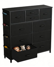 10-Drawer Dresser With Side Pocket & Hooks, Storage Cabinet With Wood Top For Bedroom Closet Organization