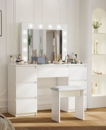 Large White Vanity Tables With Mirror And Light - CJDS