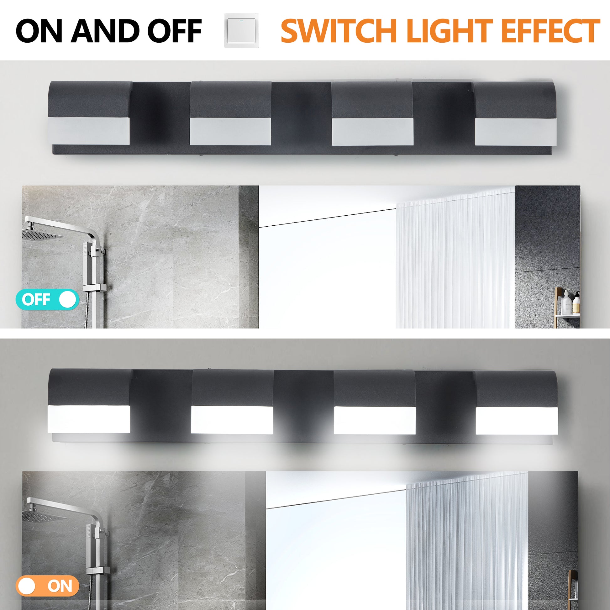 4-Light Acrylic Matte Black Bathroom Vanity Mirror Light For Mirror, Shower, And Bathroom Decor