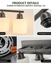 8-Light Bathroom Light Fixtures Over Mirror, 52inch Modern Matte Black Vanity Lights With White Frosted Glass Shade, Bathroom Wall Lamp Sconces For Mirror Bedroom, Living Room Hallway