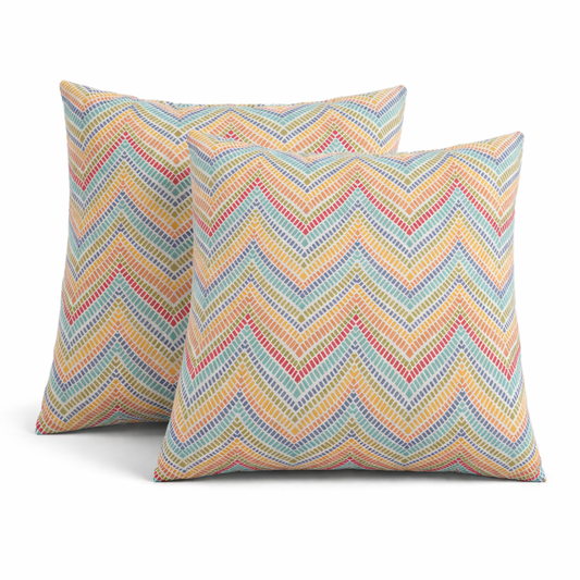 2 Pack Outdoor Throw Pillows, Waterproof & Fade-Resistant Patio Cushions For Garden, Porch, Poolside Furniture - Soft & Comfortable Decorative Pillow Covers 18x18 Inch, Muted Multicolor