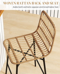 Rattan Counter Bar Stools Set of 2, 26" Counter Height Barstools with Back, Bar Chairs for Kitchen Island, Brown