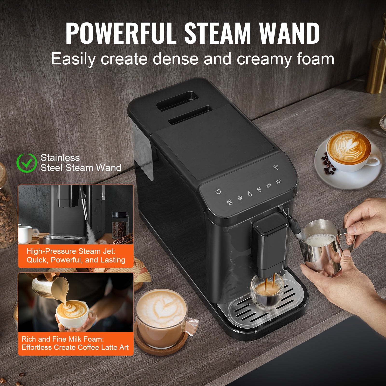Automatic Espresso Machine 20Bar W/ Frother Steam Wand & 15 Grinding Level