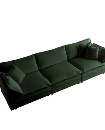 Sofa Set Of 3, 1-1-3 Seats Living Room Sofa Set, Accent Chair, Loveseat, And Three-Seat Sofa Modern Style Round Arms 3 Piece Sofa Set, Green Chenille