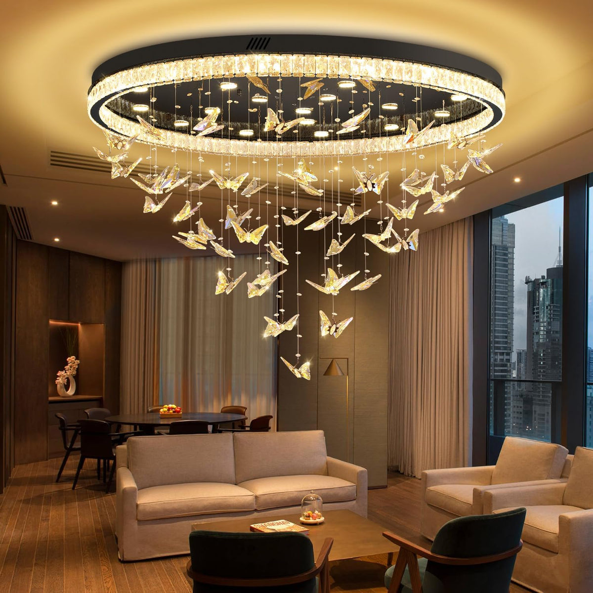 Butterfly Chandelier Black 48In Modern Crystal Raindrop Chandelier Lighting Flush Mount Ceiling Chandeliers for Living Room 20XGU10