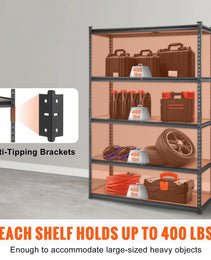 VEVOR Storage Shelving Unit, 5-Tier Adjustable, 2000 Lbs Capacity, Heavy Duty Garage Shelves Metal Organizer Utility Rack, Black,  For Kitchen Pantry Basement Bathroom Laundry