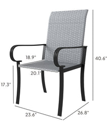 Set of 4 Outdoor Wicker Dining Chairs with Armrest, Steel Frame, High Back and Deep Seating, Gray