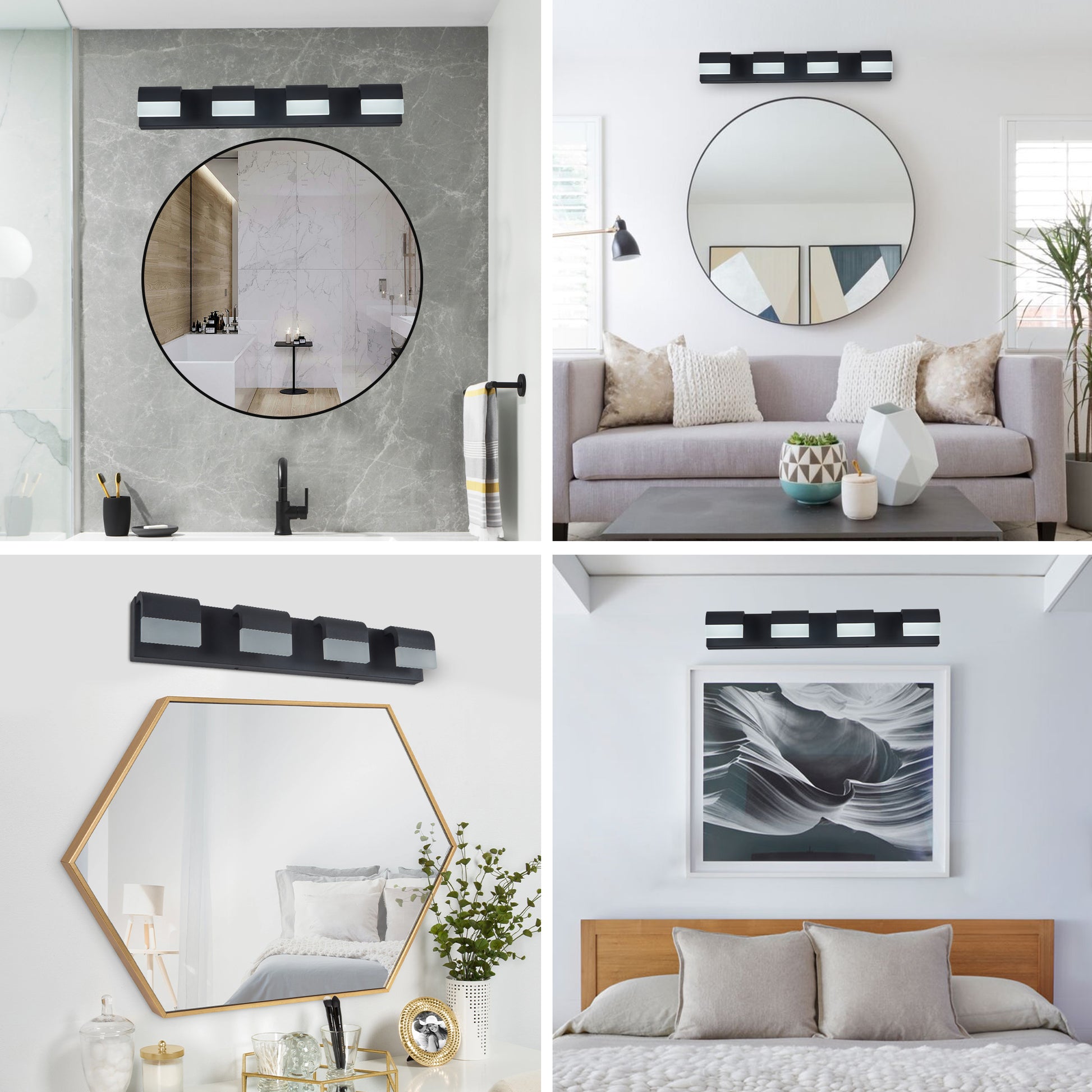 4-Light Acrylic Matte Black Bathroom Vanity Mirror Light For Mirror, Shower, And Bathroom Decor