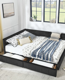 Queen Size Storage Upholstered Tufted Bed Frame, Sofa Bed Frame With Comfortable Backrest And Armrests, Queen Size Bed For Bedroom, Living Room,Velvet, BLACK 85.5x64.5x29.5