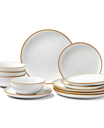 12 PCS Dinnerware Set Ceramic Plates And Bowls Sets Service For 4 White