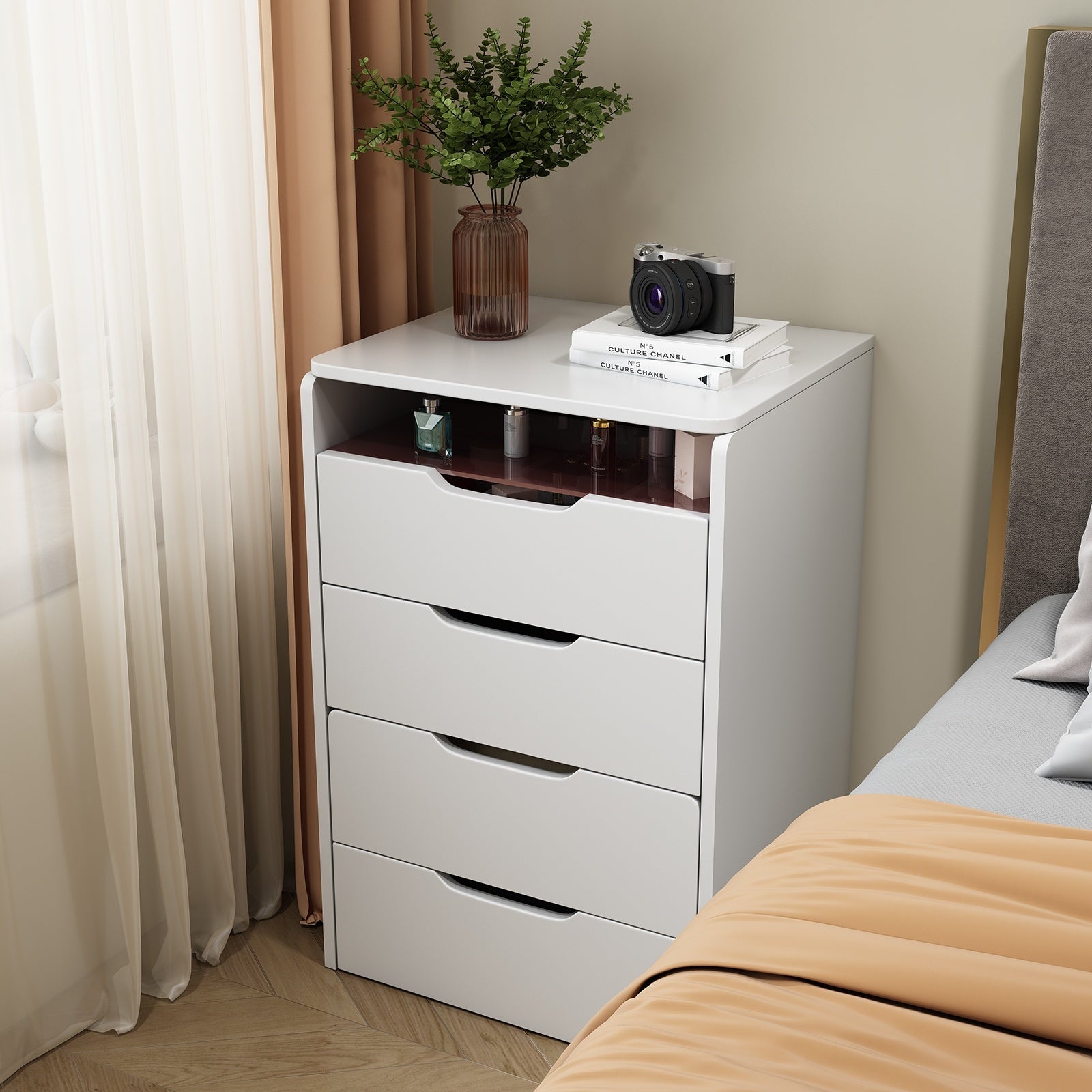 3 In 1 Vanity Desk With Plip Top Mirror,Small Make Up Vanity Set With Visible Glass Desktop,Compact - CJDS