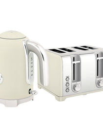 Retro Grey Breakfast Set: 1.7L Rapid-Boil Kettle & 4-Slice Toaster – Vintage Aesthetics with Real-Time Temperature Gauge