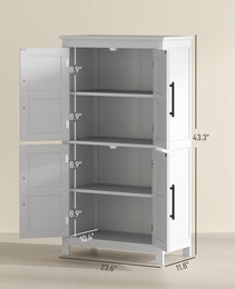Bathroom Floor Storage Cabinet, Farmhouse Bathroom Cabinet with 4 Doors and Adjustable Shelf, White