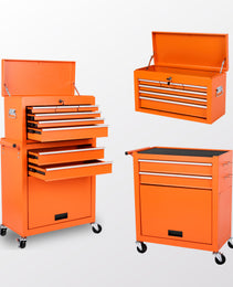 Tool Chest, 8-Drawer Rolling Tool Storage Cabinet With 2 In 1 Detachable Top Tool Box, Liner, Lockable Wheels, Side Hooks, Metal Tool Cart For Garage