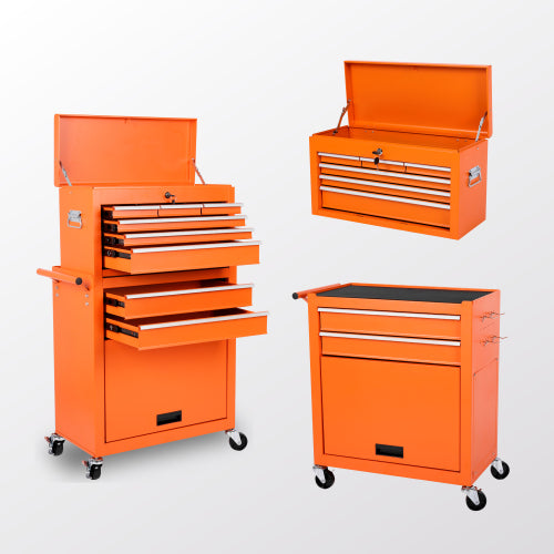 Tool Chest, 8-Drawer Rolling Tool Storage Cabinet With 2 In 1 Detachable Top Tool Box, Liner, Lockable Wheels, Side Hooks, Metal Tool Cart For Garage