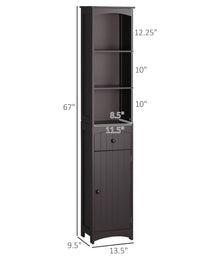 Bathroom Storage Cabinet, Free Standing Bathroom Storage Unit, Tall Linen Tower with 3-Tier Shelves and Drawer, Brown