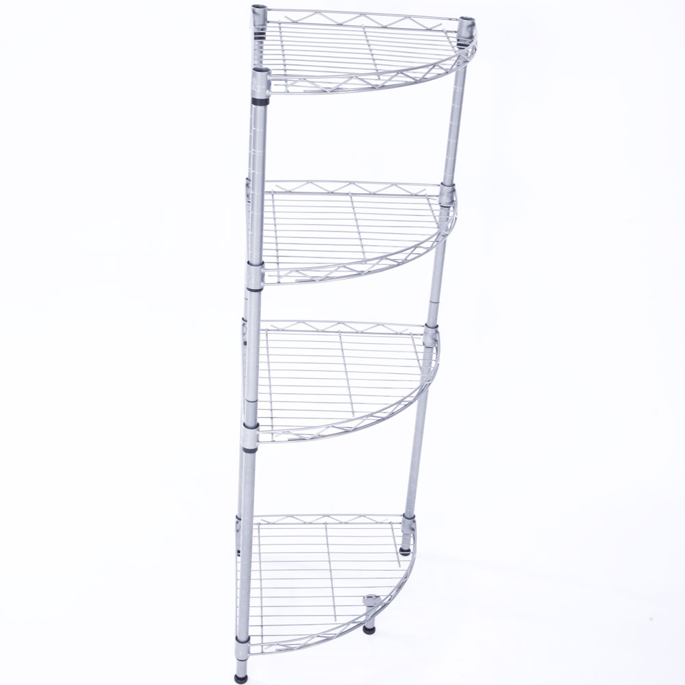 4-Tier Corner Storage Shelves, Wire Shelving Unit, Metal Shelf, Steel Storage Rack For Laundry Bathroom Kitchen Silver