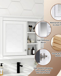 30 X 28 Medicine Cabinet, Wall Mounted Bathroom Storage Cabinet, Modern Bathroom Wall Cabinet With Mirror,Medicine Cabinet,  Mirror Cabinet With 3 Open Shelves Not Include Bathroom Vanity
