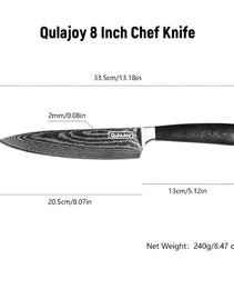 Qulajoy 8 Inch Chef Knife, Ultra Sharp Japanese Damascus VG-10 Blade,Professional Kitchen Knife With Ergonomic G10 Handle And Sheath
