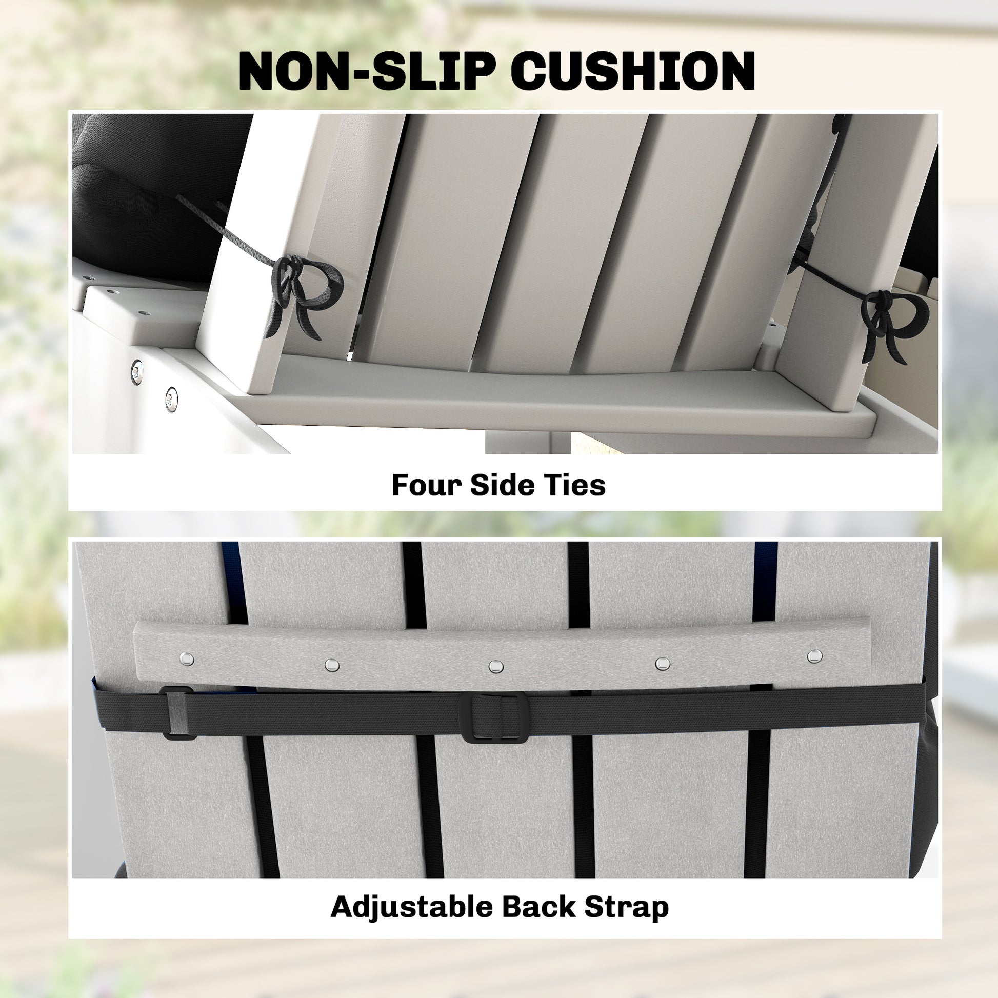 Outdoor Adirondack Chair Cushions Set of 2, Tufted High Back Patio Chair Cushions, Black
