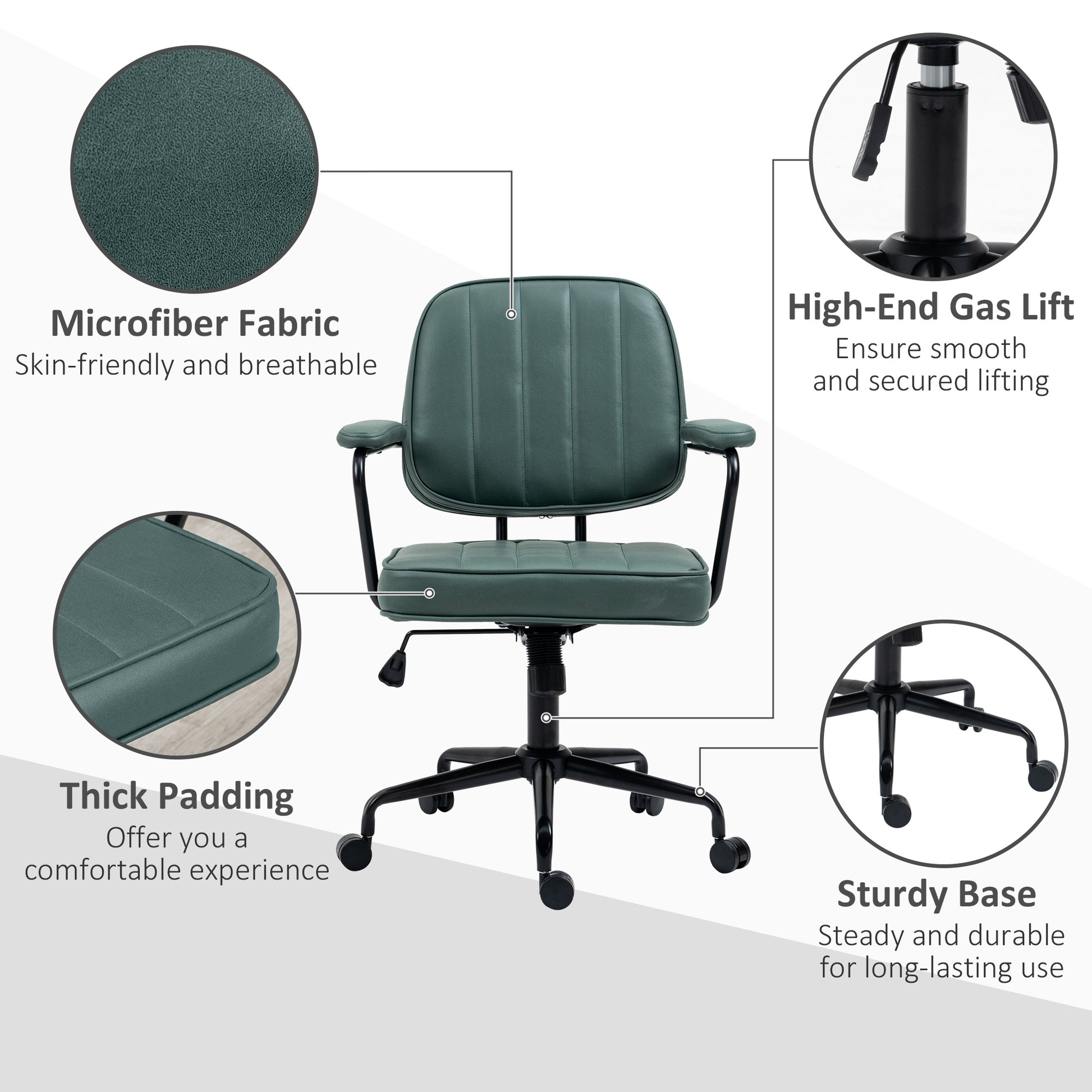 Home Office Chair with Adjustable Height and Tilt, Green
