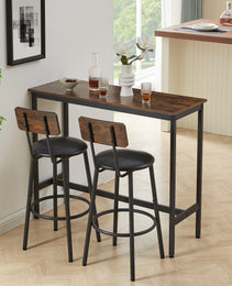 Bar Table Set With 2 Bar Stools PU Soft Seat With Backrest, Rustic Brown