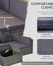 7-Piece Patio Furniture Set, Outdoor Wicker Conversation Set, All Weather PE Rattan Sectional Sofa Set with Cushions and Tempered Glass Top Coffee Table, Pillows, Gray