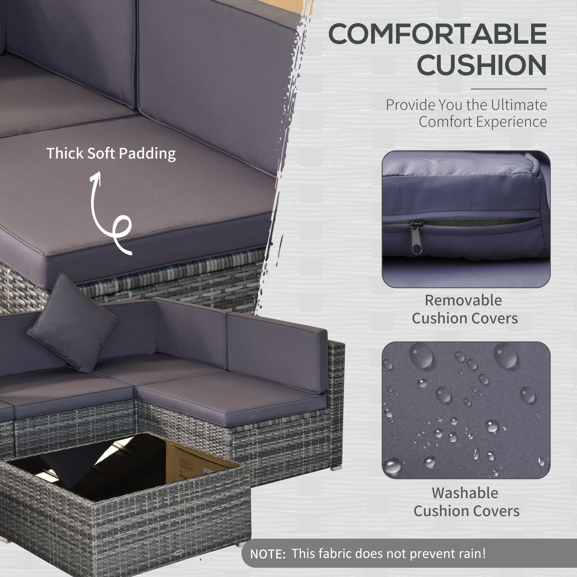7-Piece Patio Furniture Set, Outdoor Wicker Conversation Set, All Weather PE Rattan Sectional Sofa Set with Cushions and Tempered Glass Top Coffee Table, Pillows, Gray