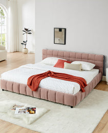 King Size Upholstered Bed ,comfortable Upholstered Bed Frame, Chenille Fabric, With Headboard And Solid Bed Frame. With Drawer For Storage.-Pink 88.5x85.5x31
