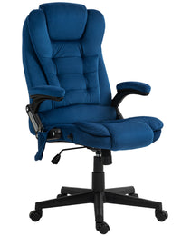 6 Point Executive Office Chair with Heat, Velvet High Back Vibrating Massage Office Chair, Drak Blue