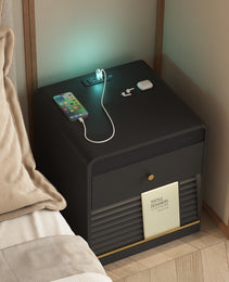 Nightstand With Charging Station, Smart Nightstand With Night Light,with Led Lights,Bedside Tables With Storage Cabinet For Bedroom,Black