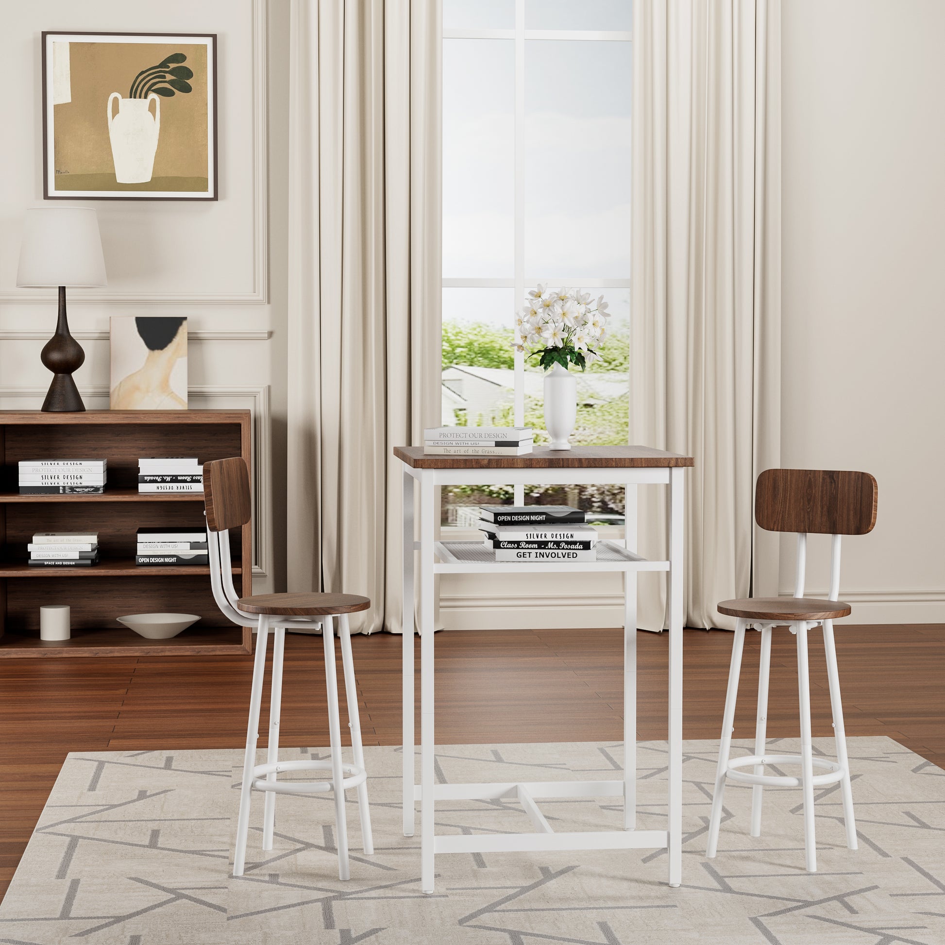 Bar Table, Equipped With 2 Bar Stools , With Backrest And Partition
