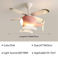 Blue Pink Airplane Children's Room Ceiling Fan Lamp Modern Colorful Helicopter Kids Bedroom Chandelier Cartoon Ceiling Light LED