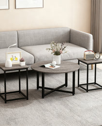 3-Piece Coffee Table Set Round Coffee Table And 2PCS Square End Tables