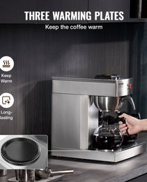 3-Station Commercial Coffee Brewer – 6-Minute Rapid Brew with 3 Warming Plates & 3 Carafes