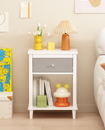 26.77''H Wooden Nightstand With One Drawer One Shelf For Kids, Adults,Gray Silver Handle