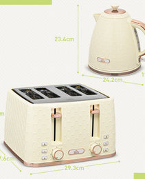 Beige Honeycomb Breakfast Set: 1.7L Rapid-Boil Kettle & 4-Slice Toaster – Designer Matching Duo