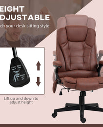 6 Point Vibrating Massage Office Chair with Heat, Microfiber High Back Executive Office Chair with Reclining Backrest, Padded Armrests and Remote, Red