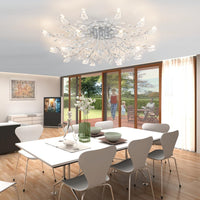 Modern Crystal Ceiling Light Fixture,Semi Flush Mount Chandeliers,Crystal Leaf Ceiling Light, Chandeliers for Dining Room,Living Room,Bedroom (Silvery, 18-Lights)