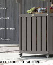 Outdoor Bar Cart With Storage, Stainless Steel Outdoor Bar Table Top, Wheeled HDPE Kitchen Island For Food Prep, Gray